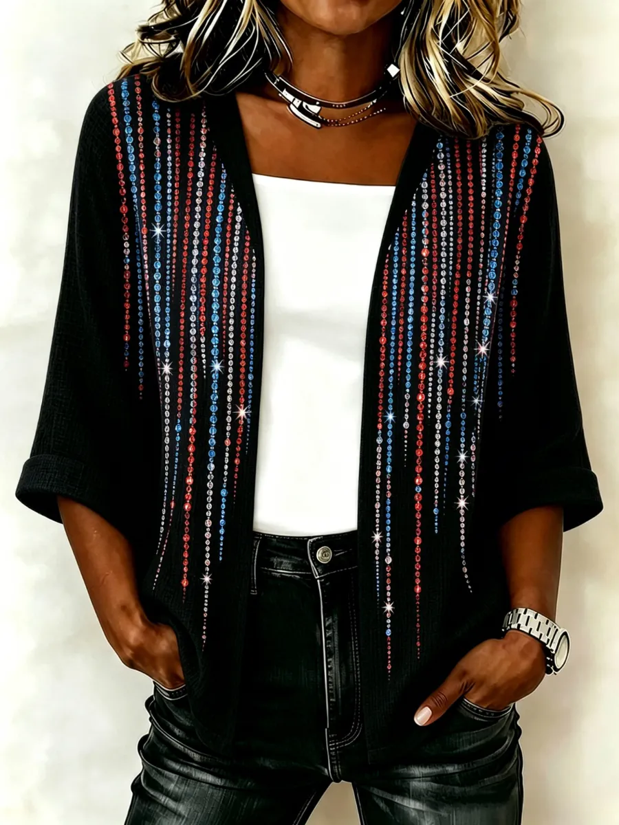 Women's Casual Loose Independence Day Patriotic Cardigan