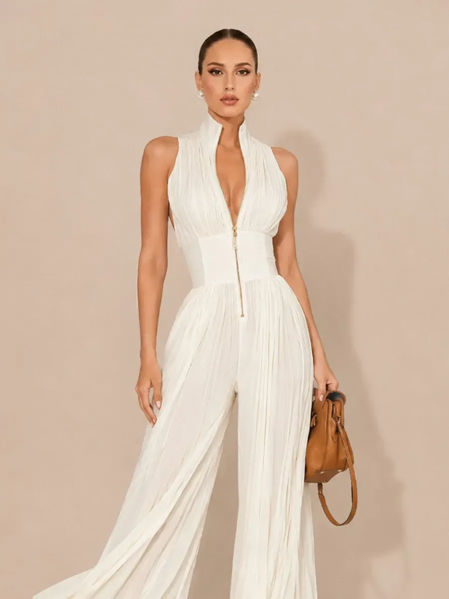 Ophelia Sleeveless Pleated Zip-Front Jumpsuit