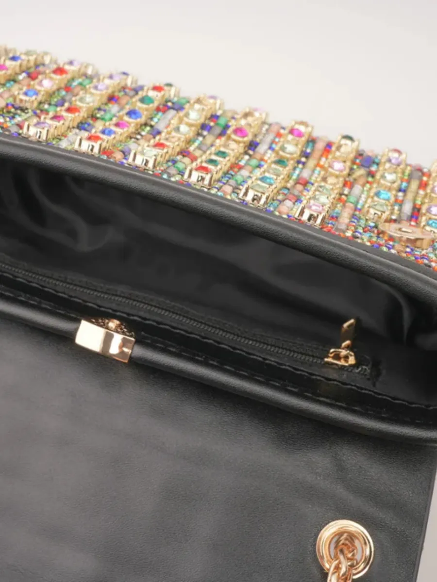 Luna Crystal Grid Chain Shoulder Bag