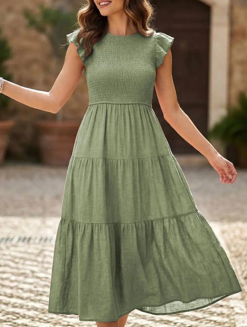 Flutter Sleeve Tiered Mini Dress
