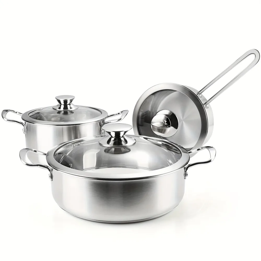 Stainless Steel Cookware Set with Glass Lids, Comprehensive Kitchen Pots and Pans for All Cooking Needs