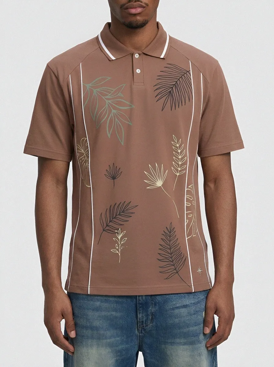 Men's Tropical Botanical Leaf Printed Polo Shirt