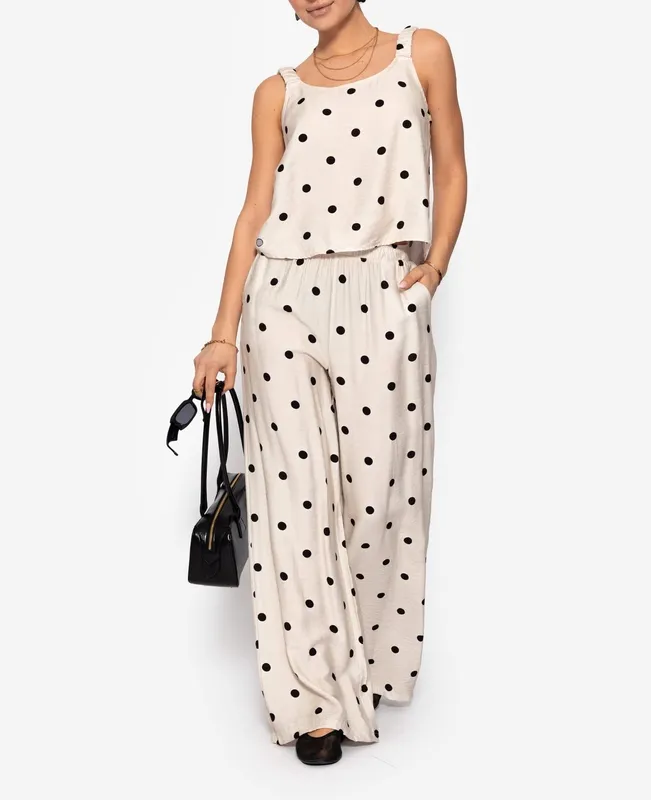 Off White Beige Polka Dot Wide Pants