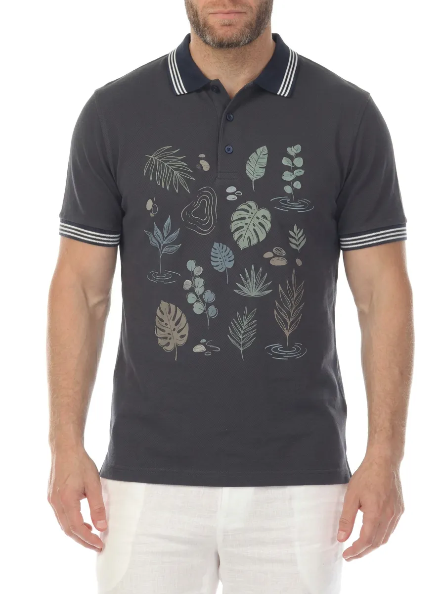Men's Botanical Nature Lover Tropical Leaves Printed Polo Shirt