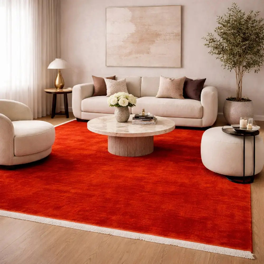 Hand-Loomed Wool Fringe Square Carpet