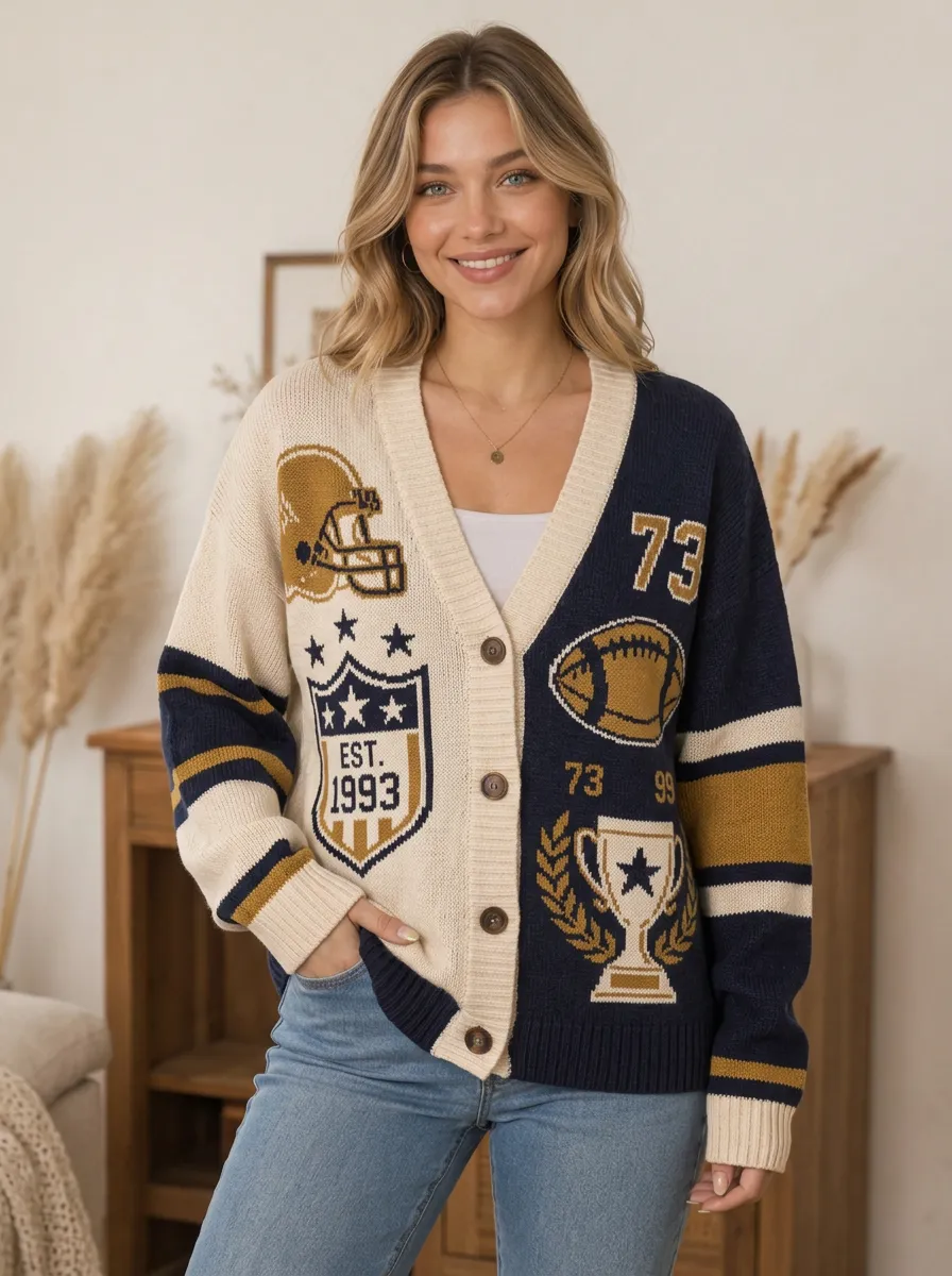 Women's Gridiron Helmet Trophy Graphic Knit Cardigan