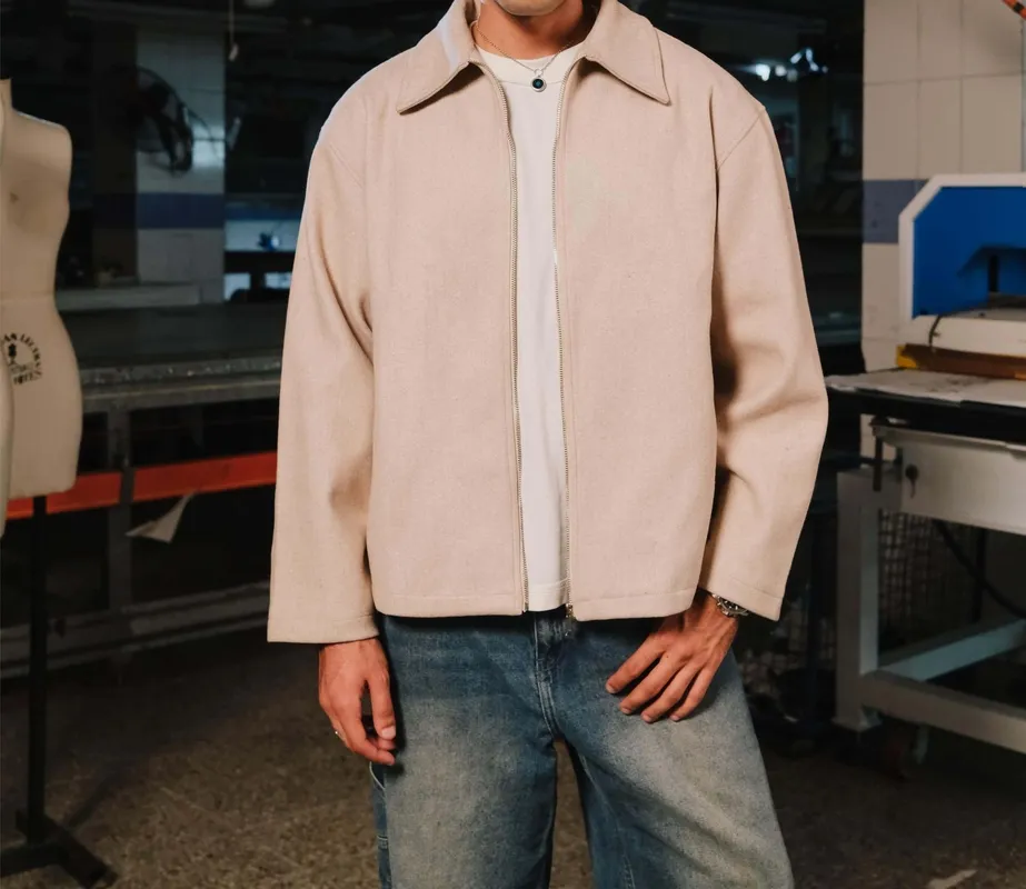 Beige Everyday Zip Front Casual Jacket