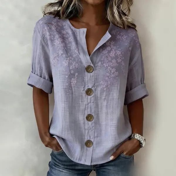 Women's Casual Short-Sleeve Cotton-Linen Top