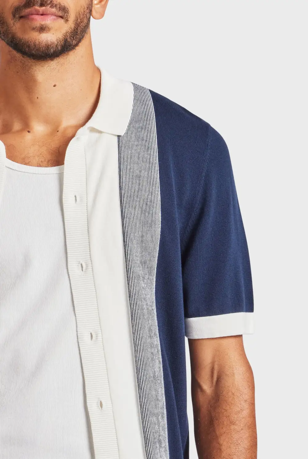 Stripe Knit SS Shirt-Oatmeal