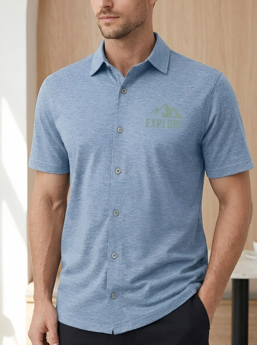 Men's Outdoor Adventure Explore Mountain Printed Polo Shirt