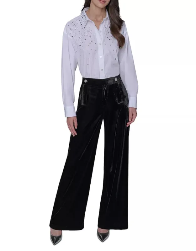 Velvet Wide Leg Pocket Pants
