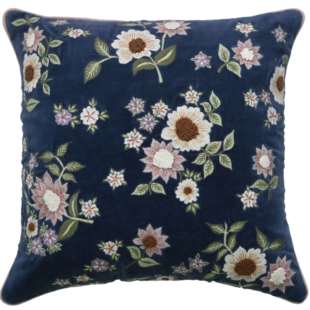 Embroidered Floral Botanical Velvet Decorative Cushion Cover
