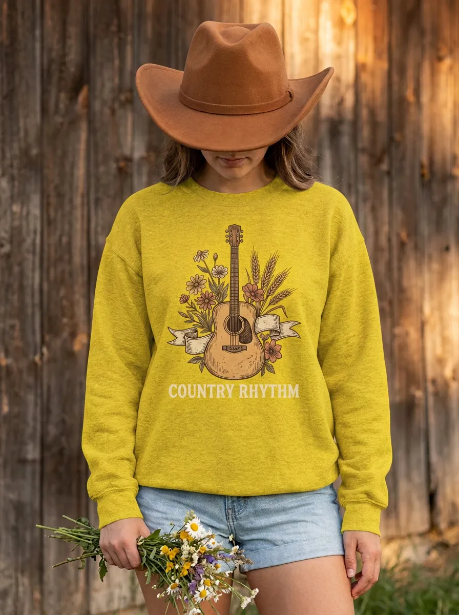 Guitar Floral Women's Country Music Crew Neck Sweatshirt