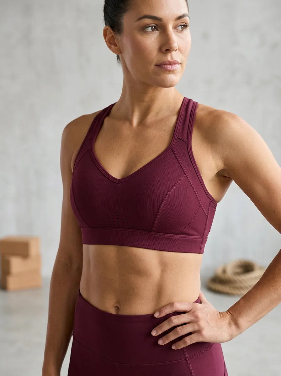 Racerback Ribbed Texture Wide Under-Bust Band Under-Bust Band Women's Sports Bra