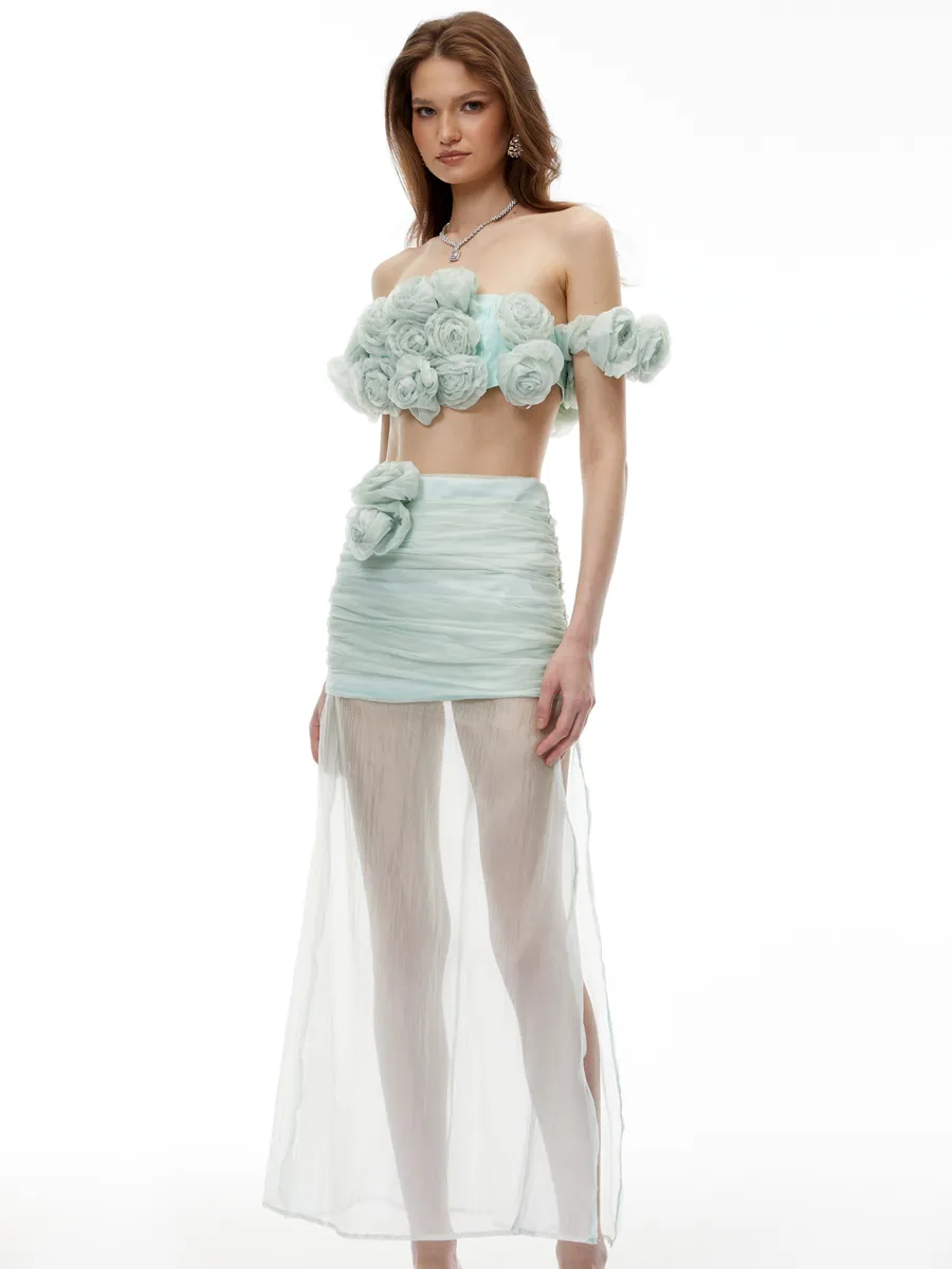 Liana 3D Floral Strapless Two Piece Set