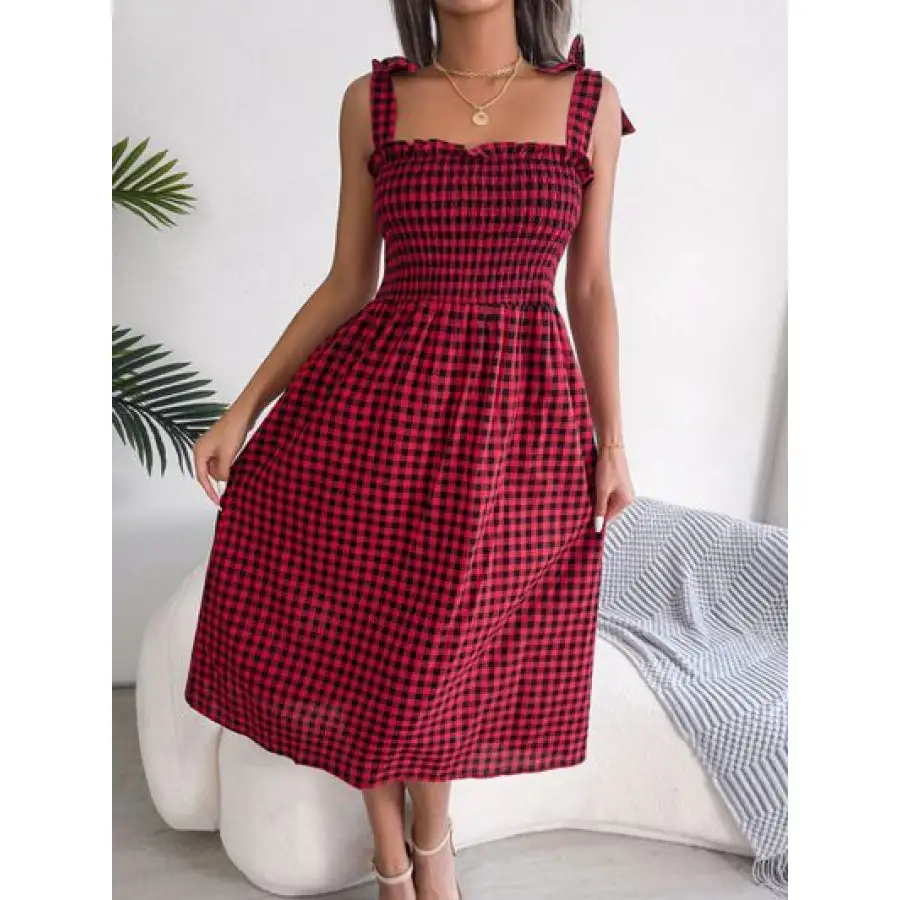 Frill Square Neck Midi Dress