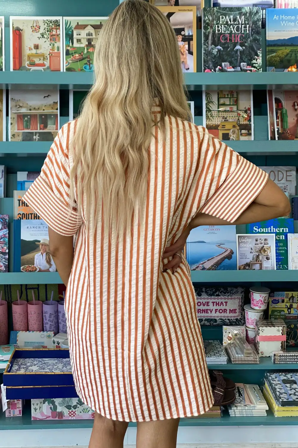 Striped V-Neck Shift Mini Dress
