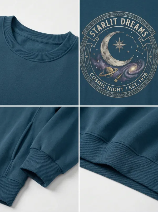 Women's Starlit Dreams Cosmic Night Moon Planet Printed T-shirt
