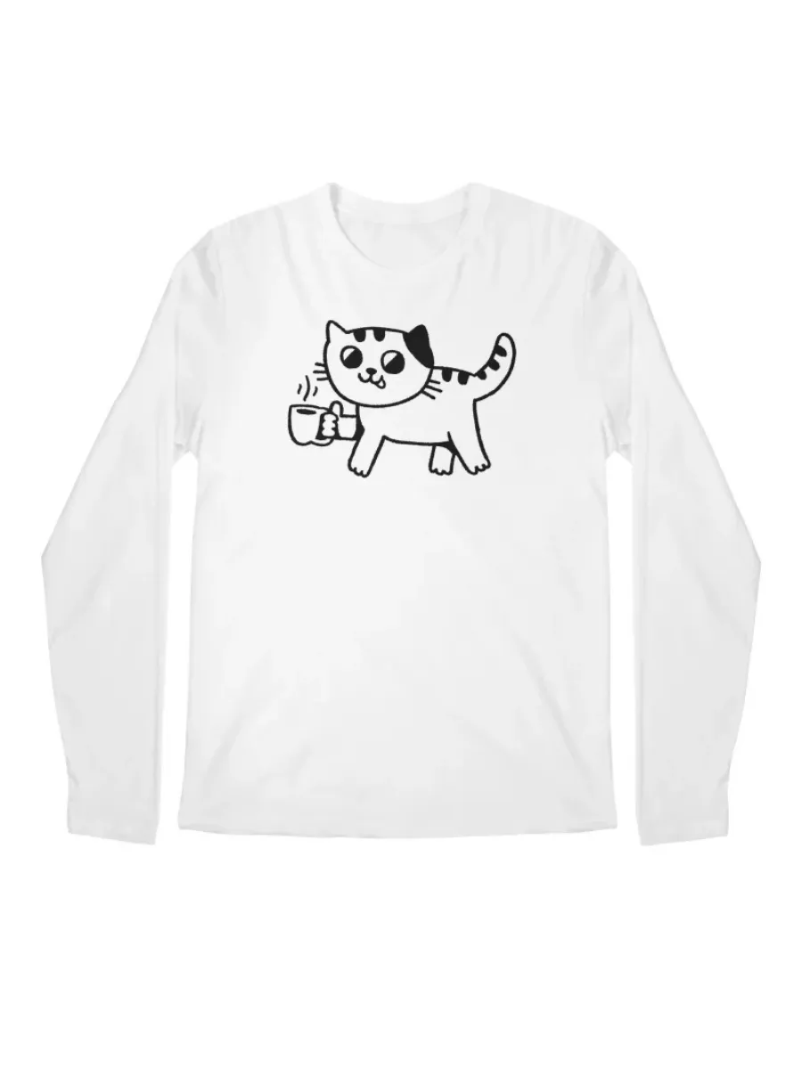 Minimalist Cat Coffee Graphic T-Shirt