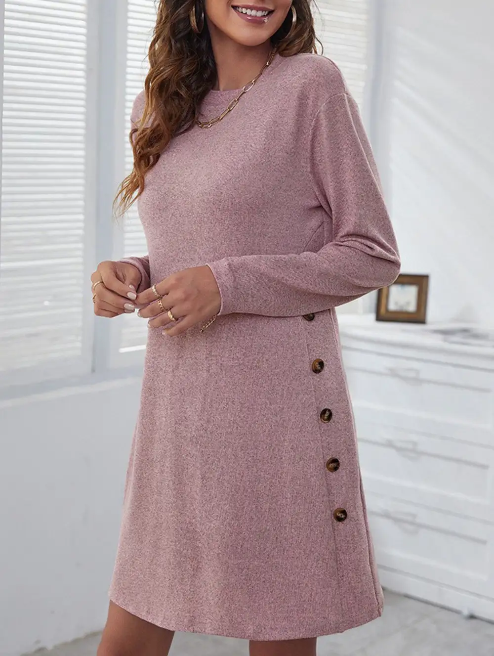 Loose Round Neck Mini Dress