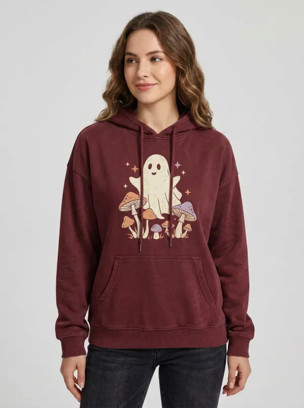 Women's Halloween Ghost Mushroom Printed Hoodie