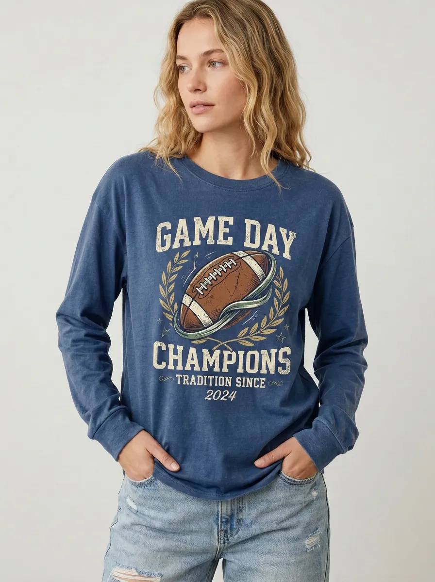 Women's Football Game Day Champions Laurel Printed Long Sleeve T-Shirt