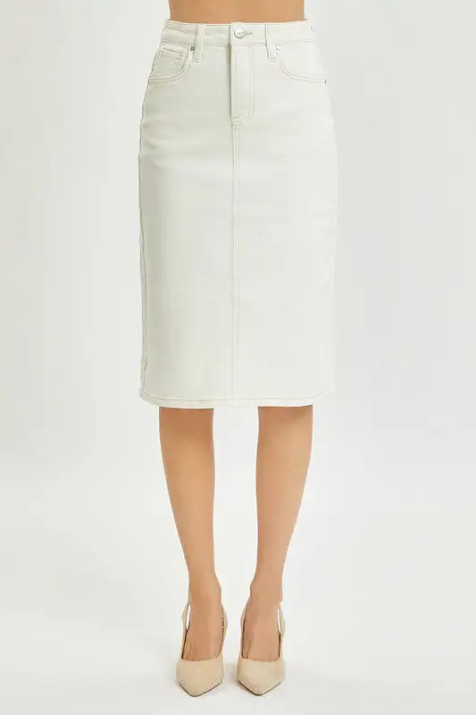 Signature High Rise Back Slit Midi Skirt