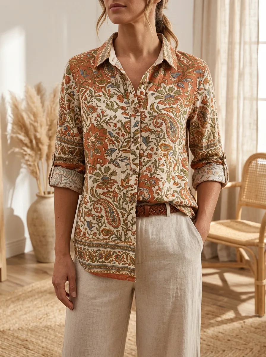 Women's Bloom Boho Floral Paisley Shirt