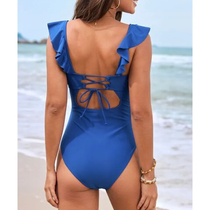 Women's Ruffled Plunge-Neck One-Piece Swimsuit