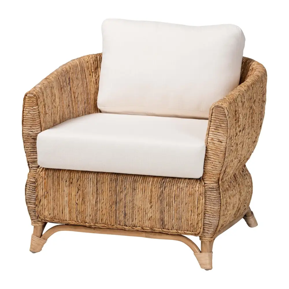 Cushioned Woven Seagrass Lounge Chair