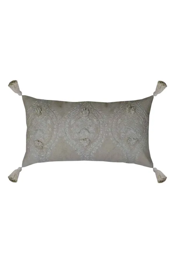 Artisan Embroidered Cotton Lumbar Decorative Cushion Cover