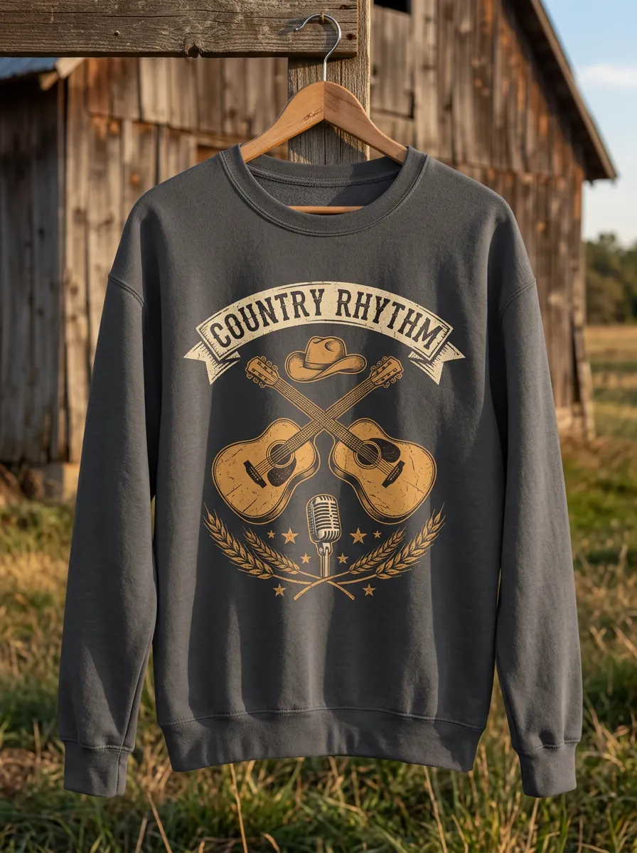 Country Music Guitar Microphone Crew Neck Sweatshirt