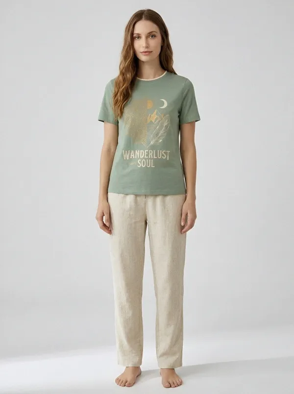 Women's Mandala Mountain Feather Printed T-shirt