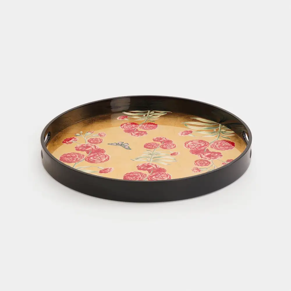 Gold Floral Round Serving Tray