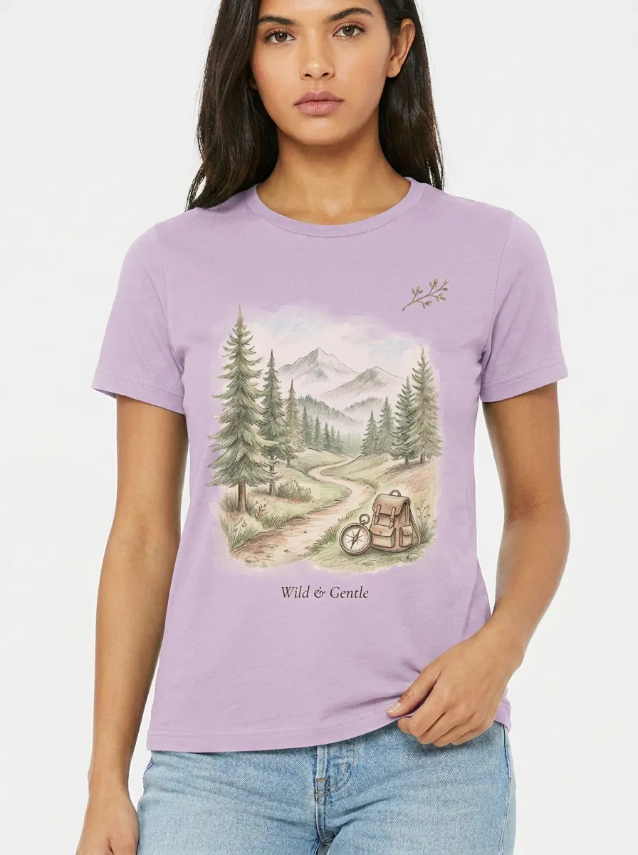 Women's Hiking Nature Lover Mountain Compass Printed T-shirt