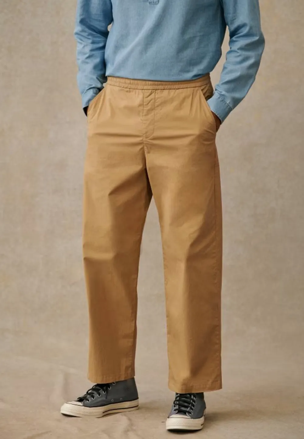 Khaki Slight Stretch Straight Leg Casual Trousers
