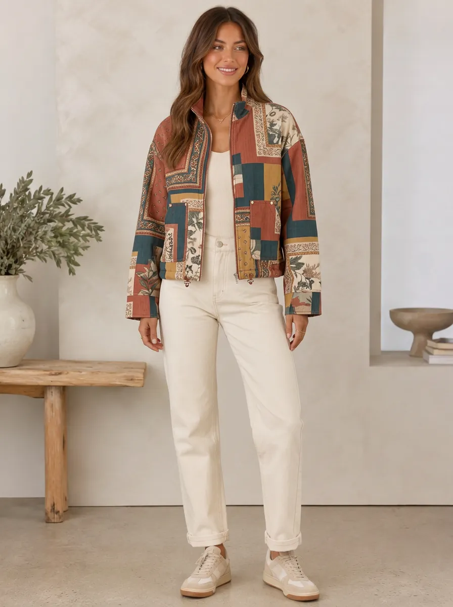Women's Vintage Floral Patchwork Quilted Jacket