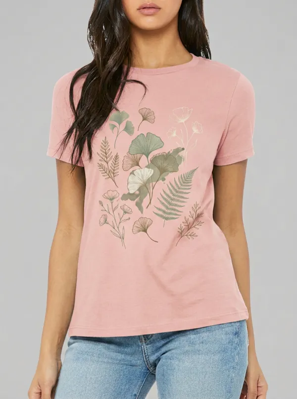Women's Botanical Nature Lover Ginkgo Fern Printed T-shirt