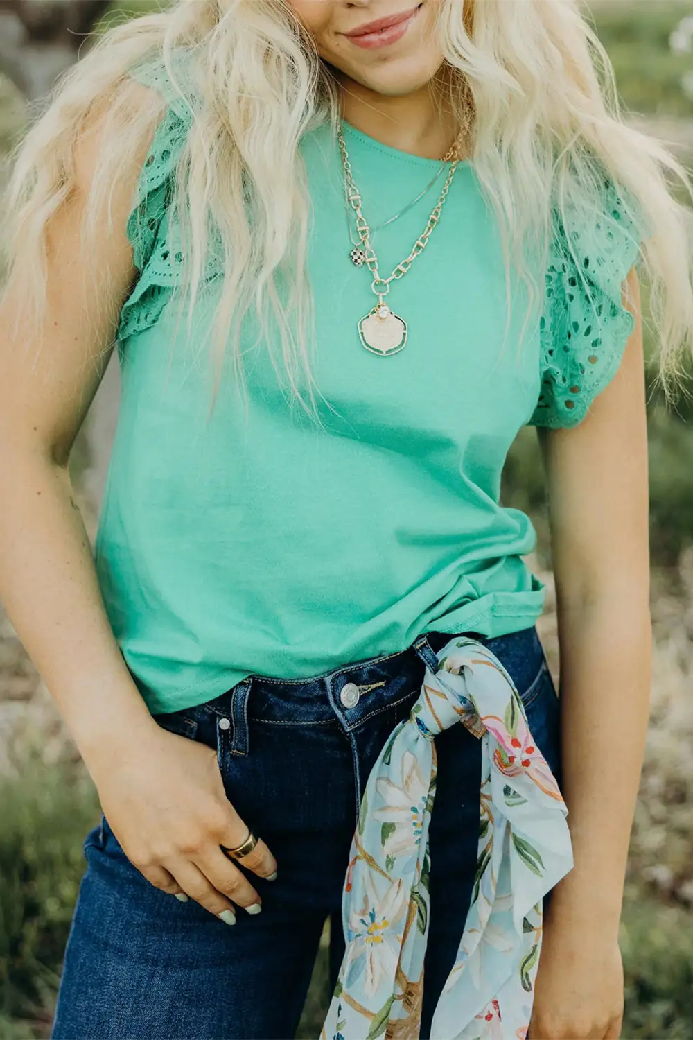 Eyelet Lace Ruffled Cap Sleeve Top Tank Top