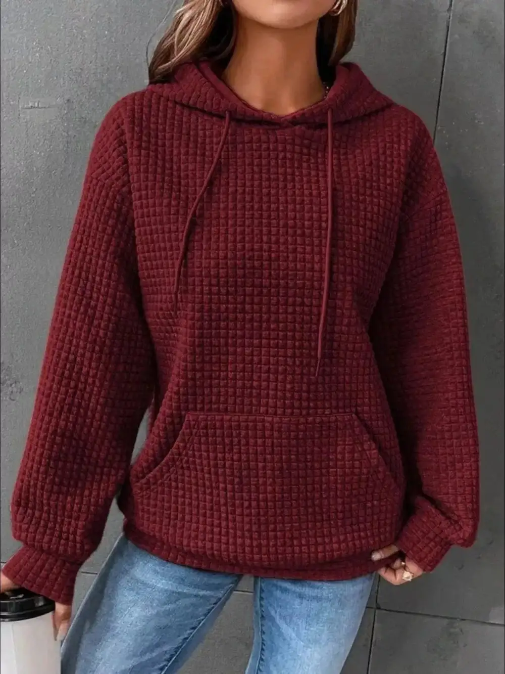 Textured Kangaroo Pocket Hoodie