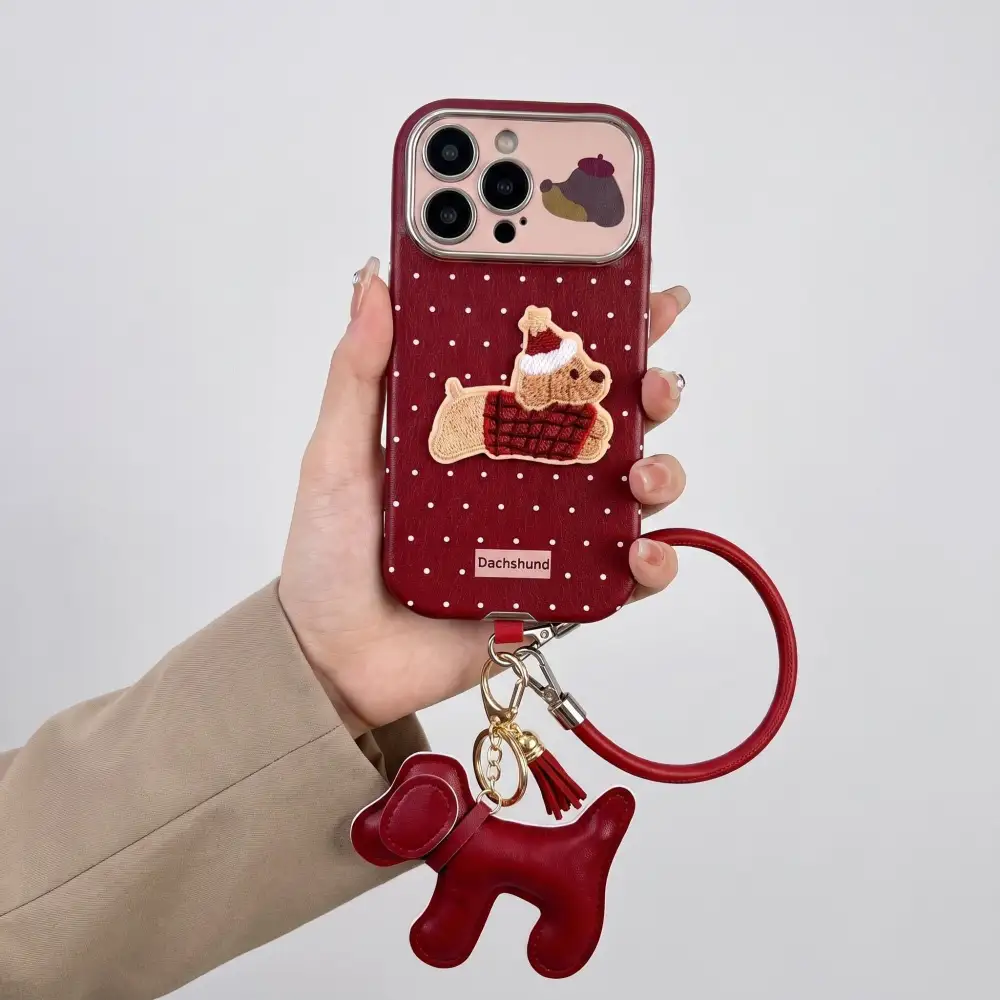 Polka Dot Dog Wrist Strap Phone Case