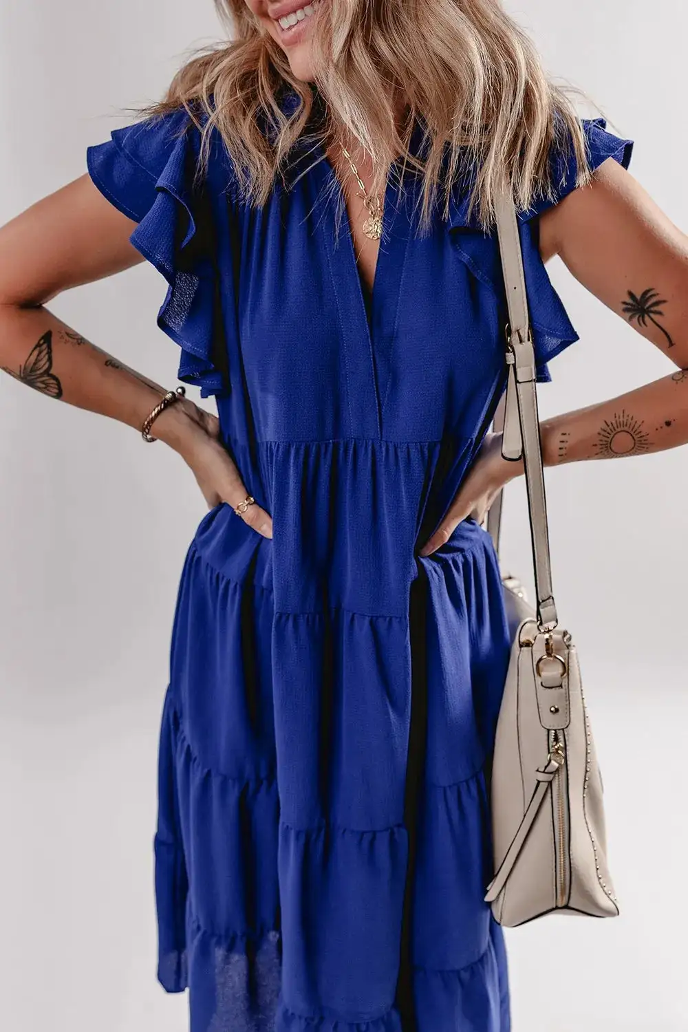 Easy Tie Detail Ruffle Trim Dress