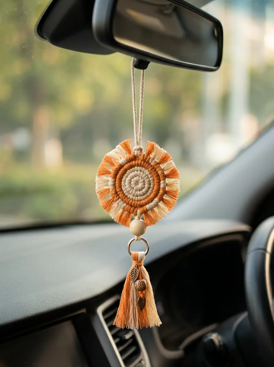 Macrame Tassel Rearview Mirror Hanging Ornament