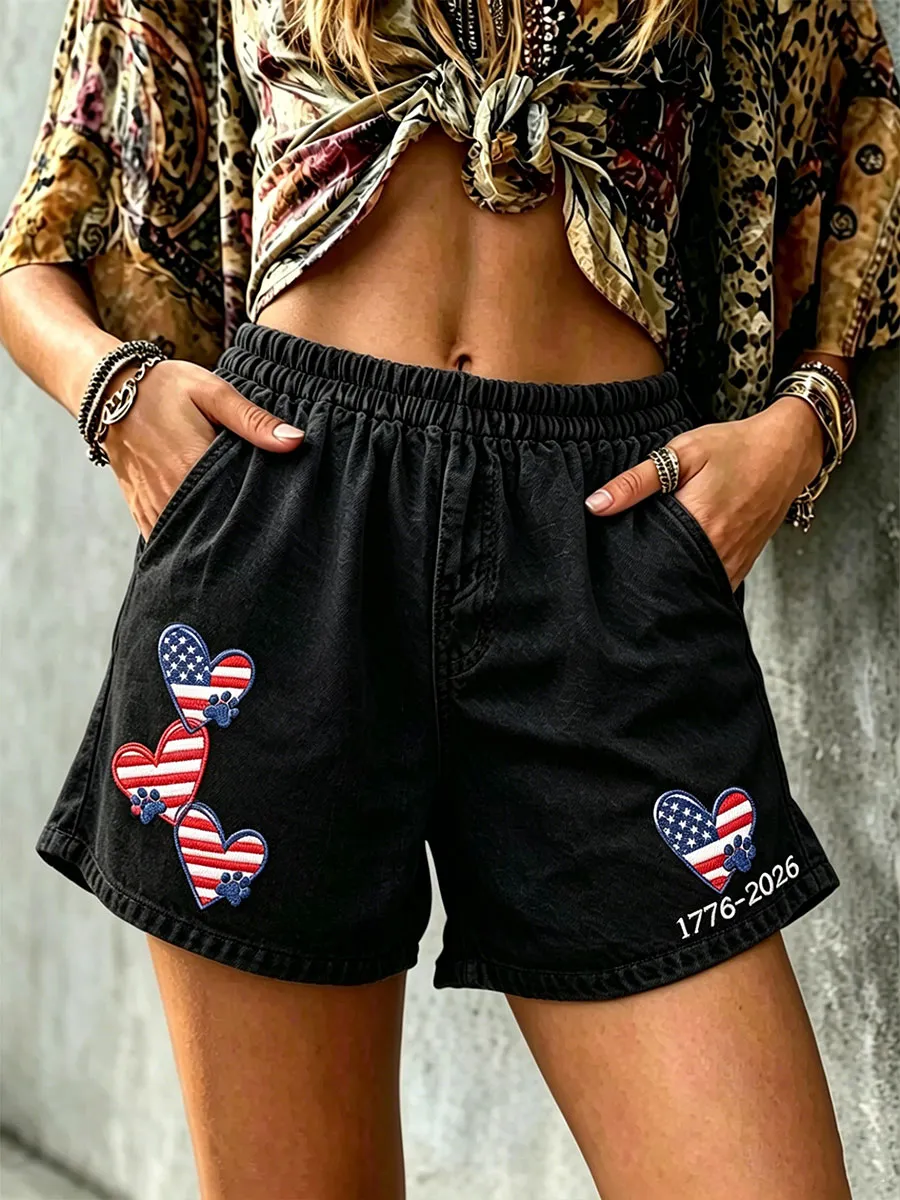 Women's American flag paw print shorts