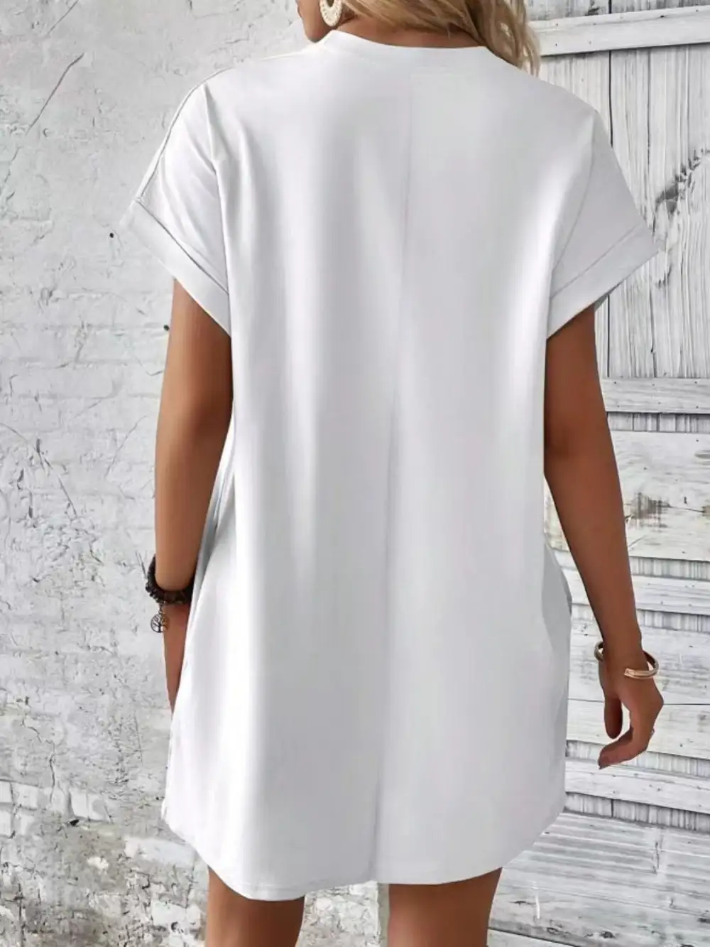 Round-Neck Short-Sleeve Cotton Casual Dress