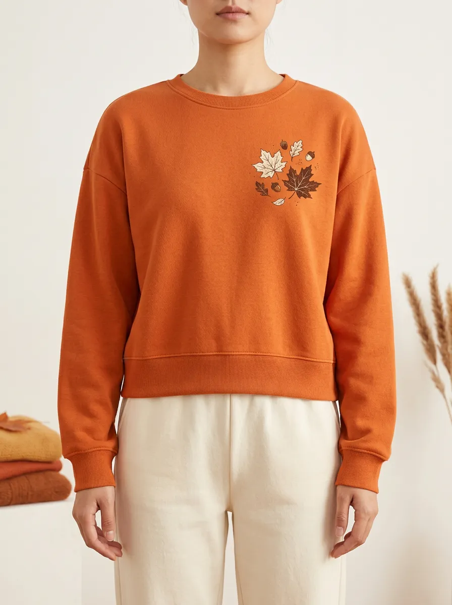 Open-Front Maple-Leaf Printed Acorn Graphic Sweatshirt