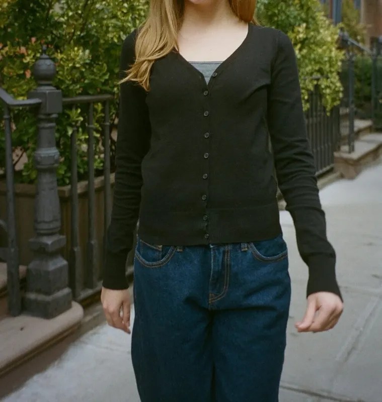 Black Ribbed Cardigan