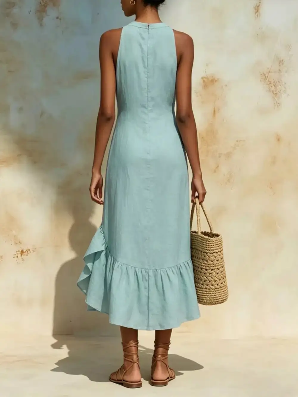 Ruffle Hem Sleeveless Midi Dress