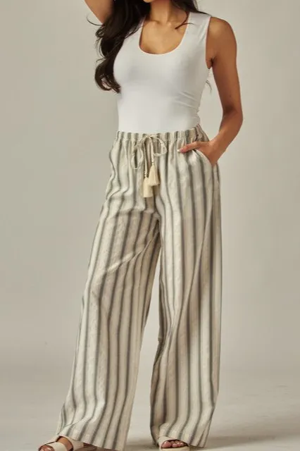 Refined Striped Cotton Wide Leg Pants