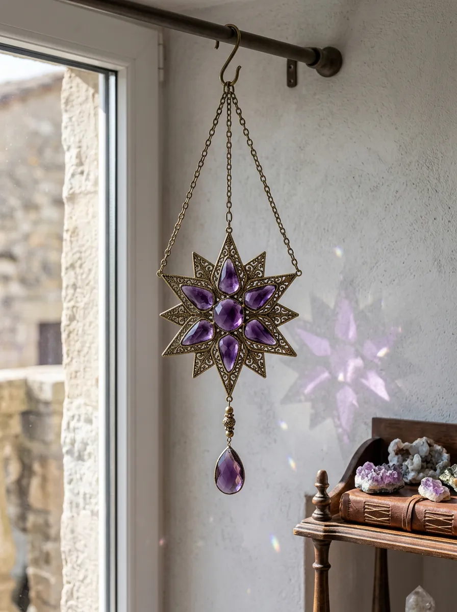 Boho Purple Amethyst Star Crystal Suncatcher